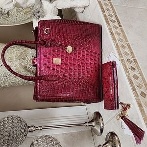 🎁🎈 BRAHMIN NAKITA POMEGRANATE HANDBAG, ADY WALLET, & HUMMINGBIRD CHARM 🎈🎁